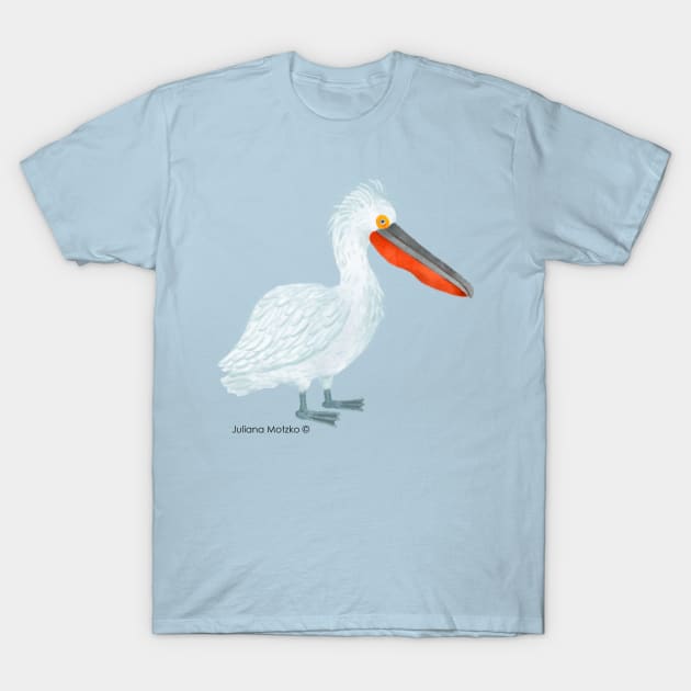 Dalmatian Pelican Bird Realistic Illustration T-Shirt by julianamotzko
